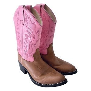 Old West Distressed Brown Pink Corona Calf Point Toe Western Boot Toddler SZ 10